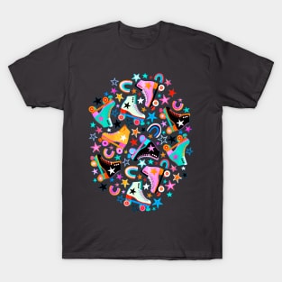 Retro Rainbow Roller Skates and Stars T-Shirt